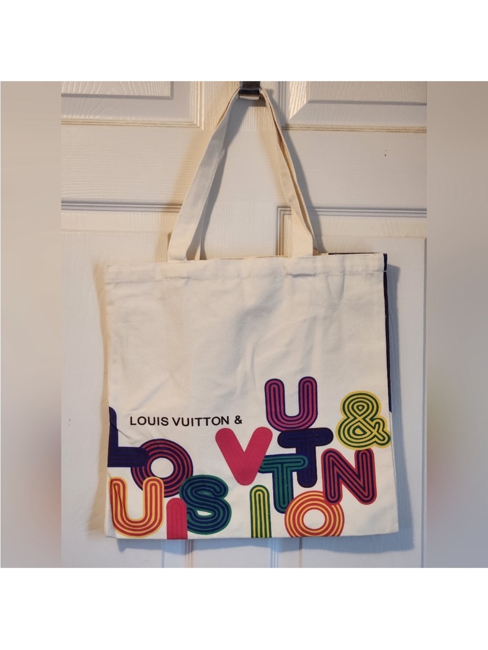 Louis Vuitton White Canvas Tote with LV Graphics - Picture 3 of 7